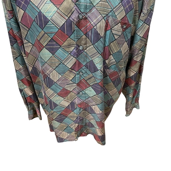 VTG Y2K 90’s SUMMA Silk Geometric Patchwork Print Button-Up Shirt XL Multicolor - Picture 7 of 14